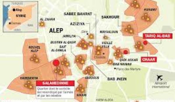 Les zones de combats à Alep.