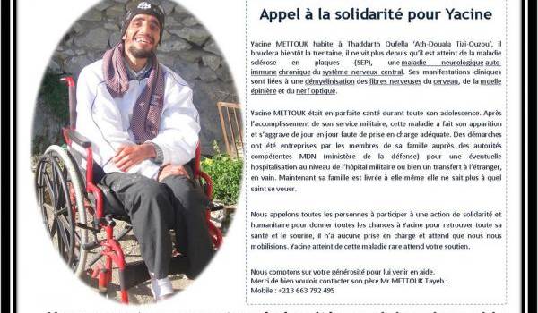 Appel à la solidarité pour Yacine Mettouk