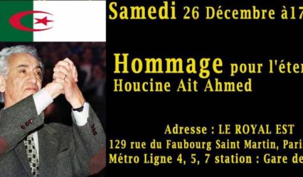 Des militants associatifs renderont, samedi à Paris, un hommage à Aït Ahmed